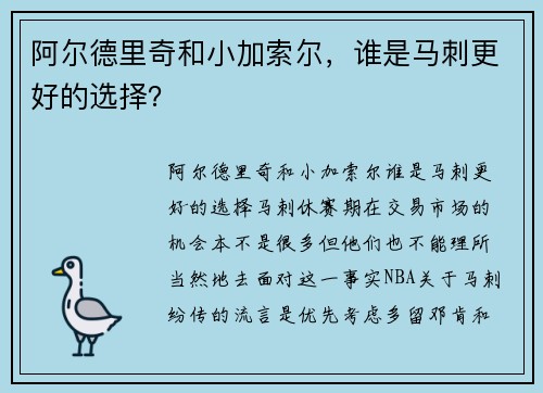 阿尔德里奇和小加索尔，谁是马刺更好的选择？